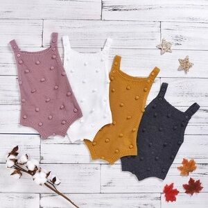 Adorable Knit Baby PomPom Romper Bodysuit